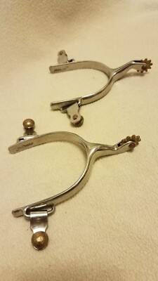 Pair Of Metalab-Partrade Spurs, Stainless Steel- Solid Brass Buttons & Rowel