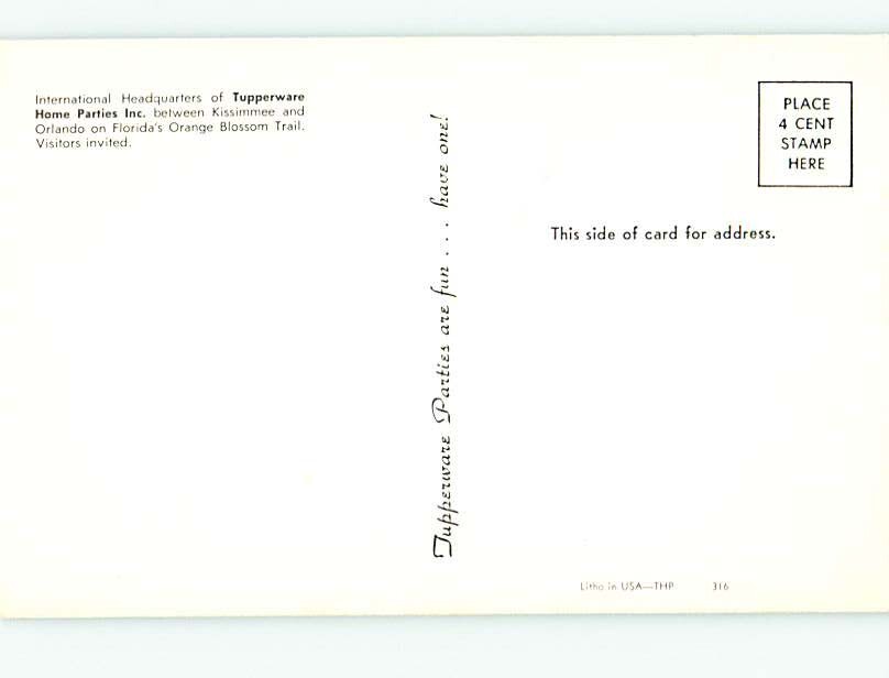 Unused Pre1980 TUPPERWARE HEADQUARTERS Orlando Kissimmee Florida FL