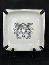 Large Italian Ceramic Ashtray With 4 Notches White Black Square Design 9in”