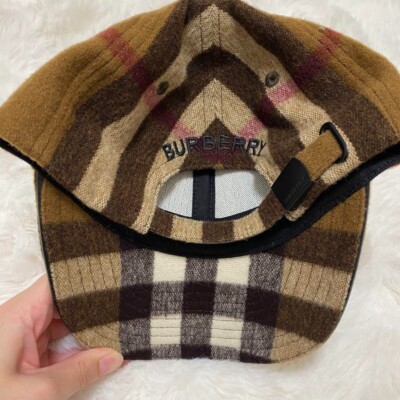 BURBERRY plaid wool cap logo adjustable color brown fashion  display picture 2