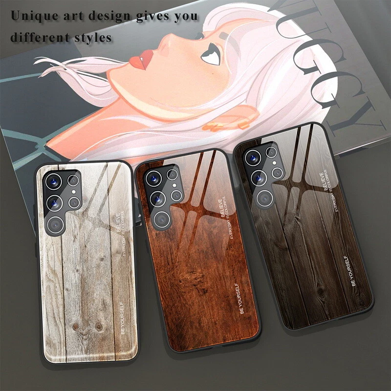 Wood Pattern Glass Phone Case for Samsung S24 Ultra S23 FE S22 A54 A53 A14