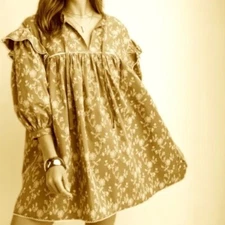 GIGIO Chic Brown and White Midi Dress with Elegant Floral Design