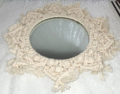 Macrame Frame Round 8'' Mirror - Boho Cottage Decor Natural Rope Fringe handmade