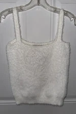 Willow & Wind Fuzzy Eyelash Knit Ivory Cream Cropped Tank Top, Size Small Womens