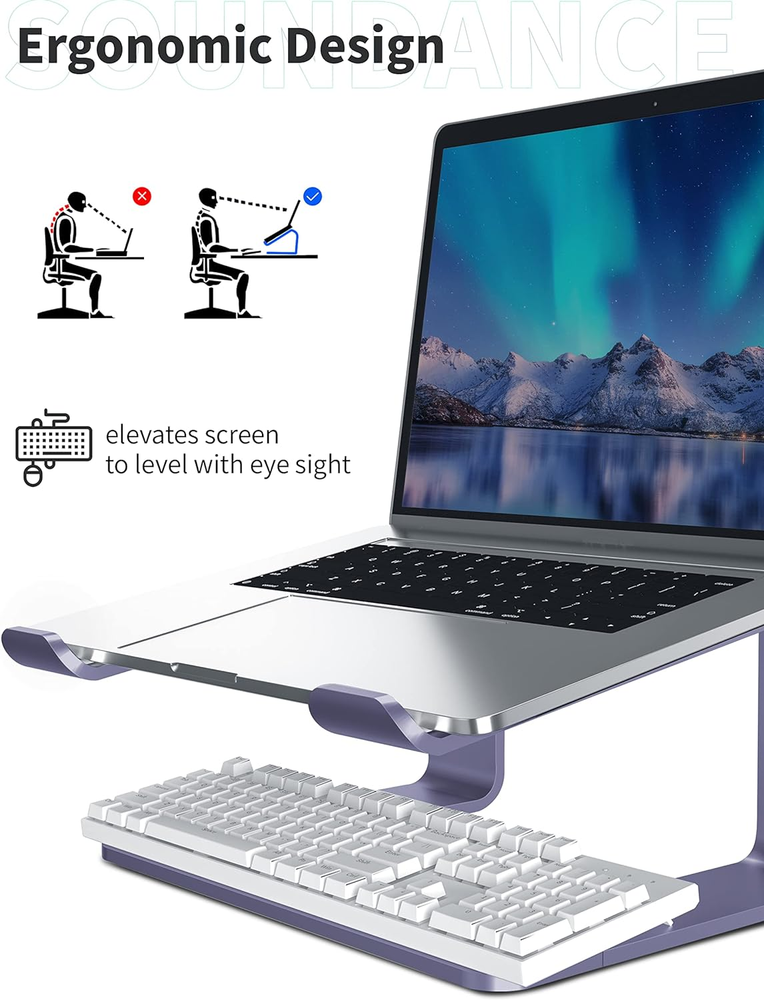 Aluminum Ergonomic Laptop Stand for Desk with Cooling Support Meta