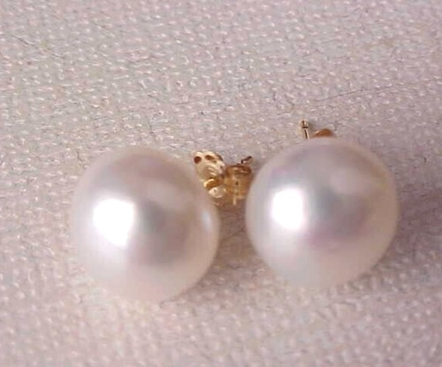 10MM - 10.5MM AAA GENUINE WHITE PEARL STUD EARRINGS SOLID 14K YELLOW GOLD