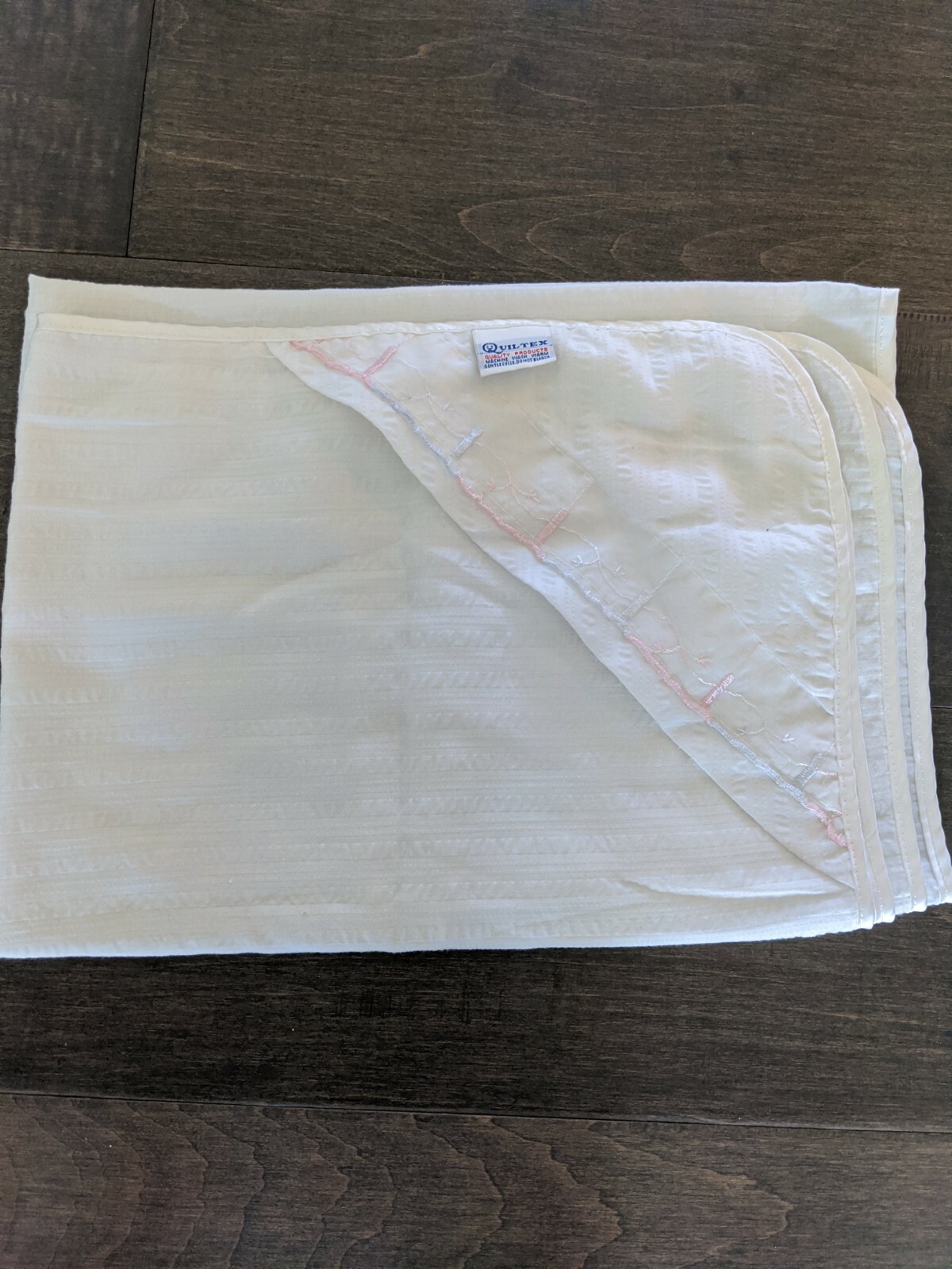 Vintage quiltex baby blanket satin trim. Pink and silver embroidery