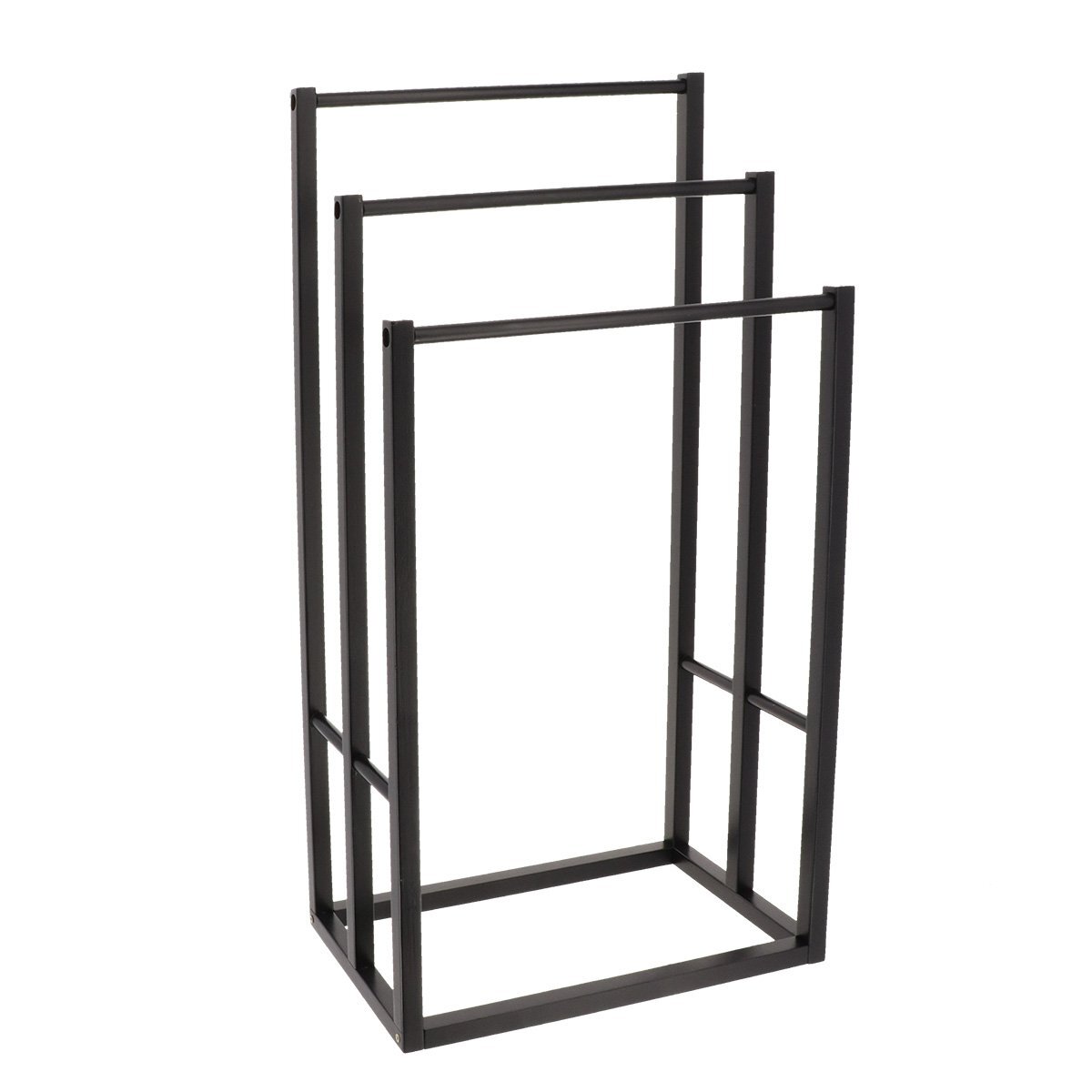 Porte-serviettes sur pied Dallas à 3 niveaux en métal noir et bambou 45x20x85 cm