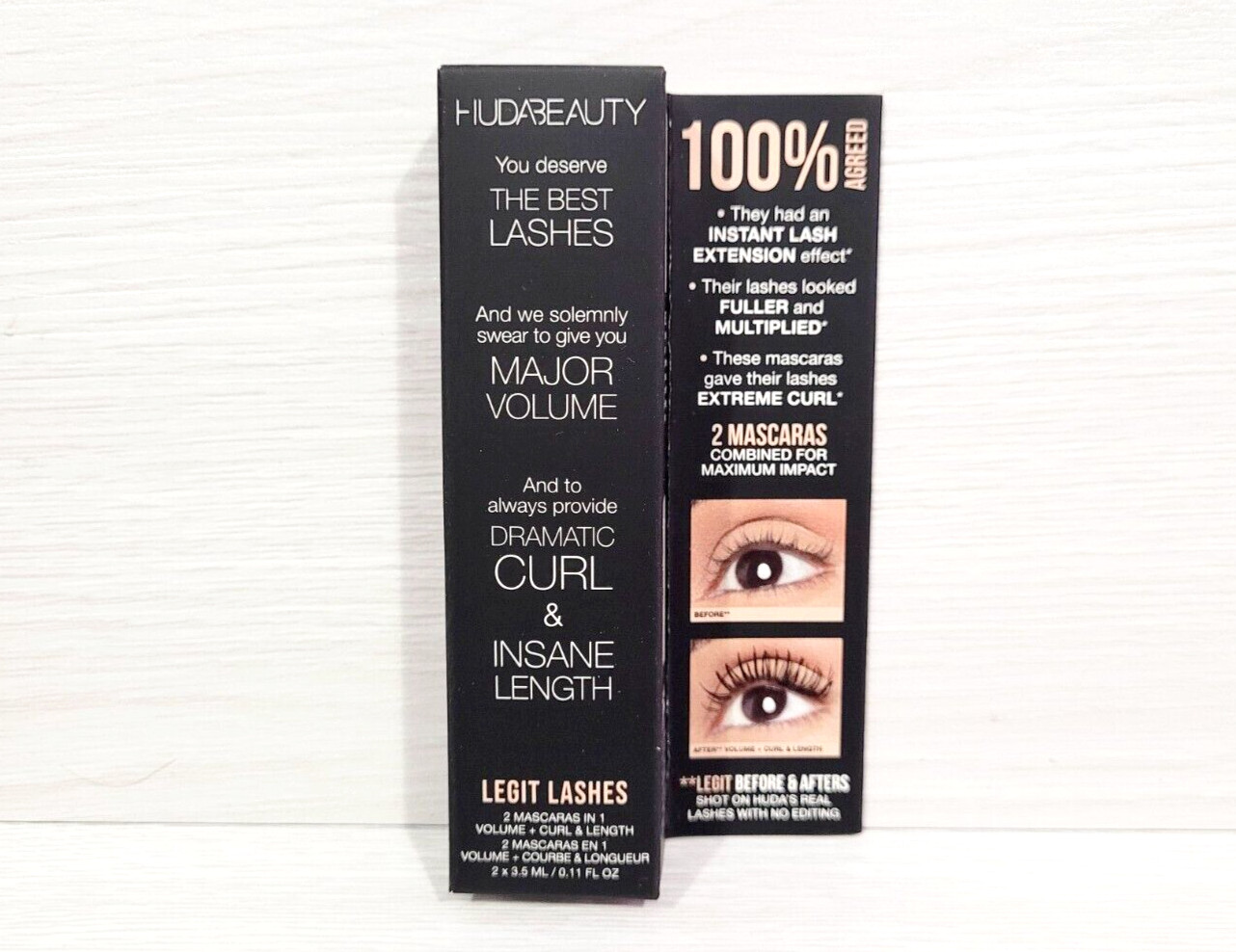 HUDA BEAUTY LEGIT LASHES CURL LENGTH EXTREME BLACK MASCARA 2 X 3.5ML VERY VANTA