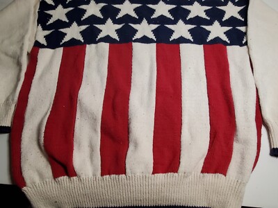 Vintage STRUCTURE 80's American Flag Sweater Red White Blue Large