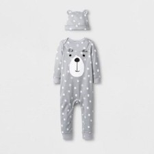 Baby Infant Boy or Girls 2 Piece Bear Coverall  Hat Outfit Set 6-9 M NWT