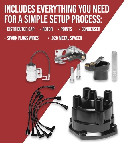 Distributor Cap Rotor Points Condenser and Spark Plug Wires Ignition Kit for - Picture 7 of 9