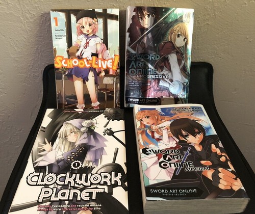 4 Anime Manga Books Sword Art Online, School Live & Clockwork Planet