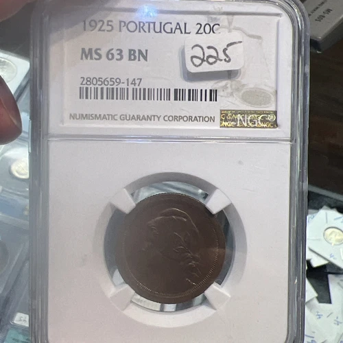 Portugal 1925 20 Centavos NGC MS 63 BN