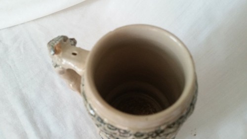German Blue Porcelain Stein w detailed Forest Animals Reliefs & Fox Handle - Picture 7 of 10