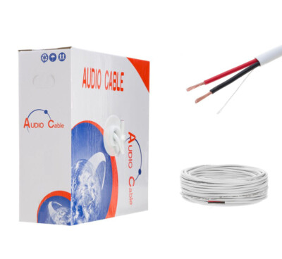 250FT Speaker Cable 12AWG Indoor CL2 In-Wall 12/2 Audio Stereo Bulk Wire White