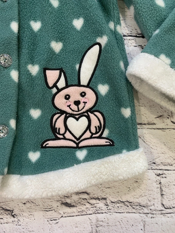 复古 Toughskins 女孩尺寸 3T 绿色抓绒夹克兔子/pokaDot 纽扣 — 第 4/4 张图片