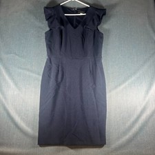 Tahari Arthur S Levine Womens Sheath Dress Blue Sleeveless Ruffle Sleeve Size 10