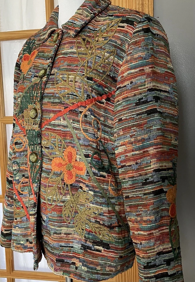Chaqueta Blazer Coldwater Creek Años 90 Para Mujer L Multi Tejido Floral Bordado Clásico Foto 2 de 4