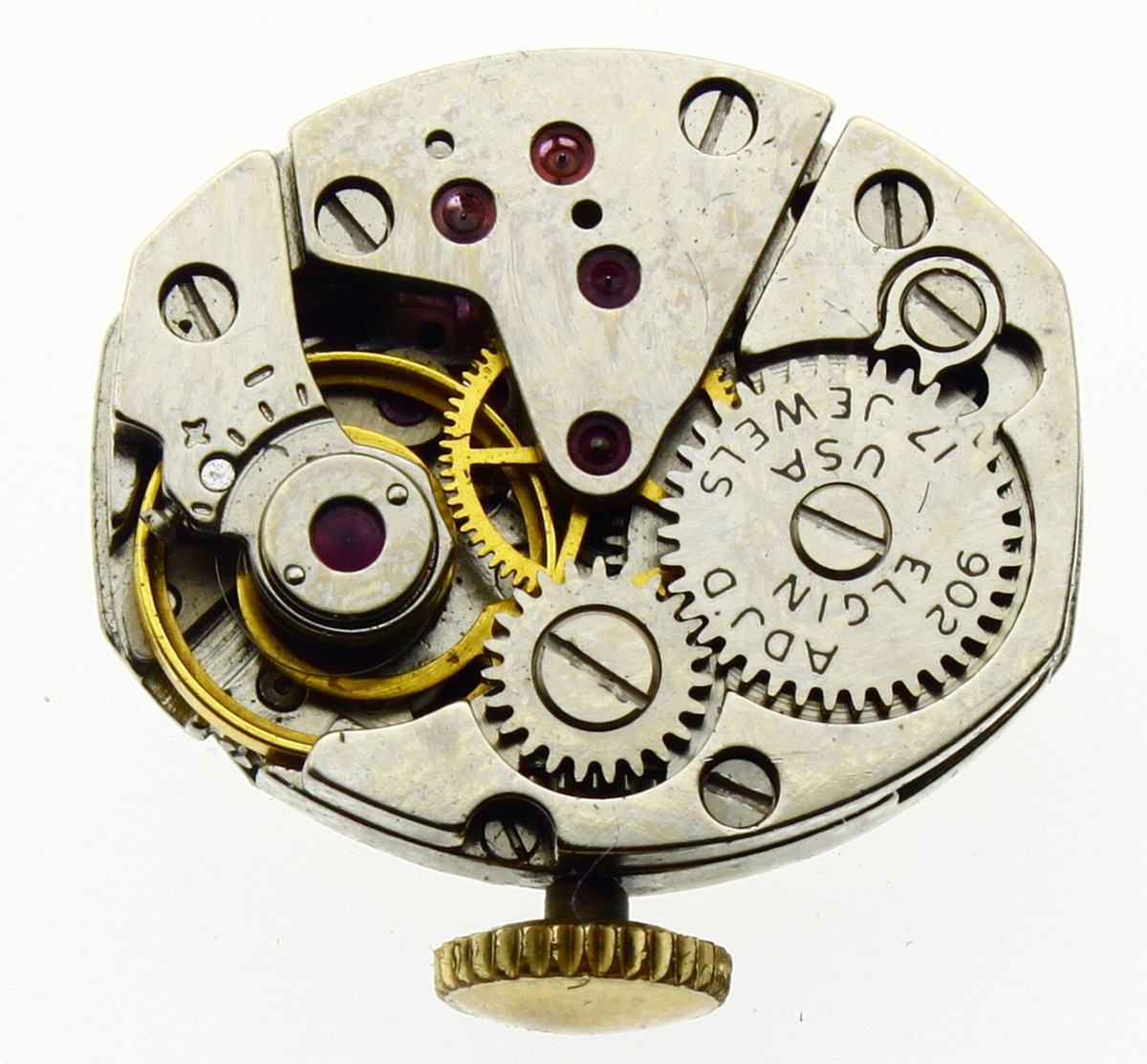 Vintage Omega Watch Movement 17 Jewels Swiss 15.4MM Gold Dial For Parts Elgin Model Grade 833A Vintage Old Watch Movement 17 Jewels  main image 2