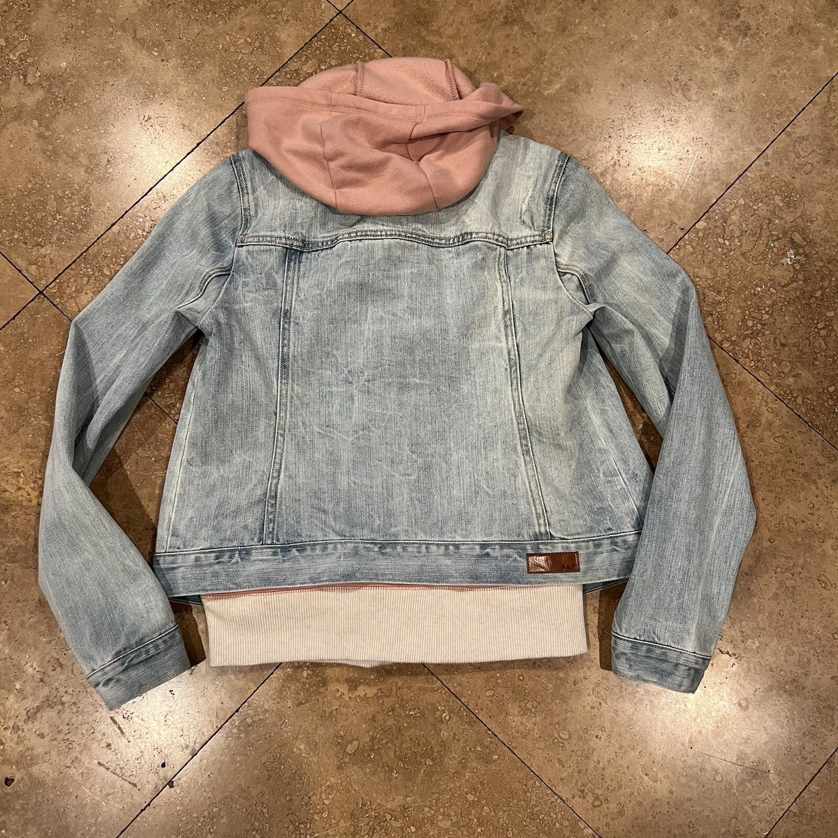 Abercrombie and Fitch Denim Jacket with Pink Hoodie Women s size small