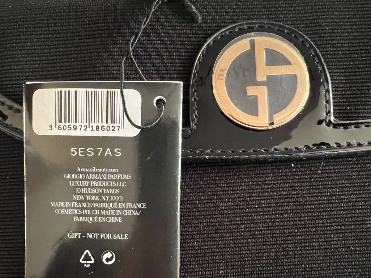 Giorgio Armani Parfums Black Satin Gold GA Logo Clutch Cosmetic