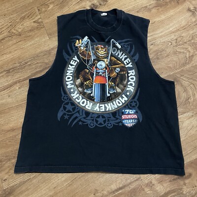 Vintage Monkey Rock 3D Graphics Sturgis Black Tanktop Mens Size XXL Motorcycle