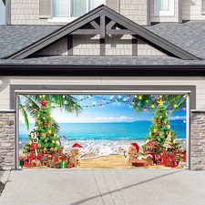 1PC 16x7ft Christmas Hawaiian Beach Garage Door Banner Decorations Santa Xmas...