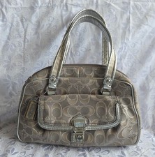 COACH Signature C Jacquard Canvas Satchel Metallic Silver/Gray Double Strap Hand