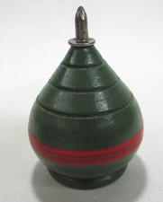 Vintage Toy Wooden Spinning Top w/ Metal Tip Green Red Paint 2.5" Tall