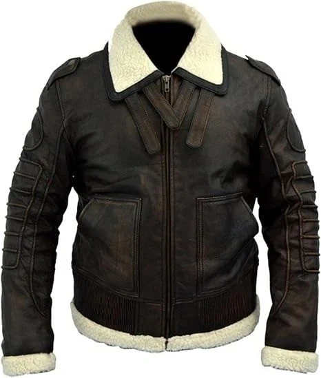 Men’s Fallout 4 Armor Bomber Jacket Distressed Brown Sheepskin Leather Coat