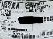 Carol 02762 14/3C Carolprene SOOW 600V 90C Portable Power Cable Cord Black /25ft