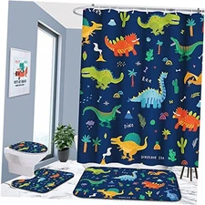 Shower Curtain Sets with Rugs, Premium Kid Bathroom Blue-cartoon Dinosaur