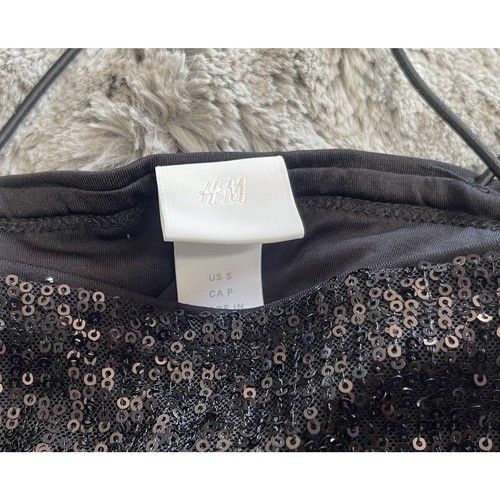 Women’s H&M Ribbed Crop Top Sequin Black Straps Sparkly Party Elegant Top - Picture 3 of 9