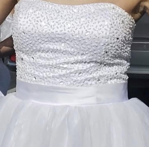 White Strapless Beaded Tulle Deb/Wedding Dress
