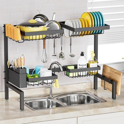 2-Tier 4 Baskets Over The Sink Dish Drying Rack 24.8''-35.4'' Kitchen Sink Rack US