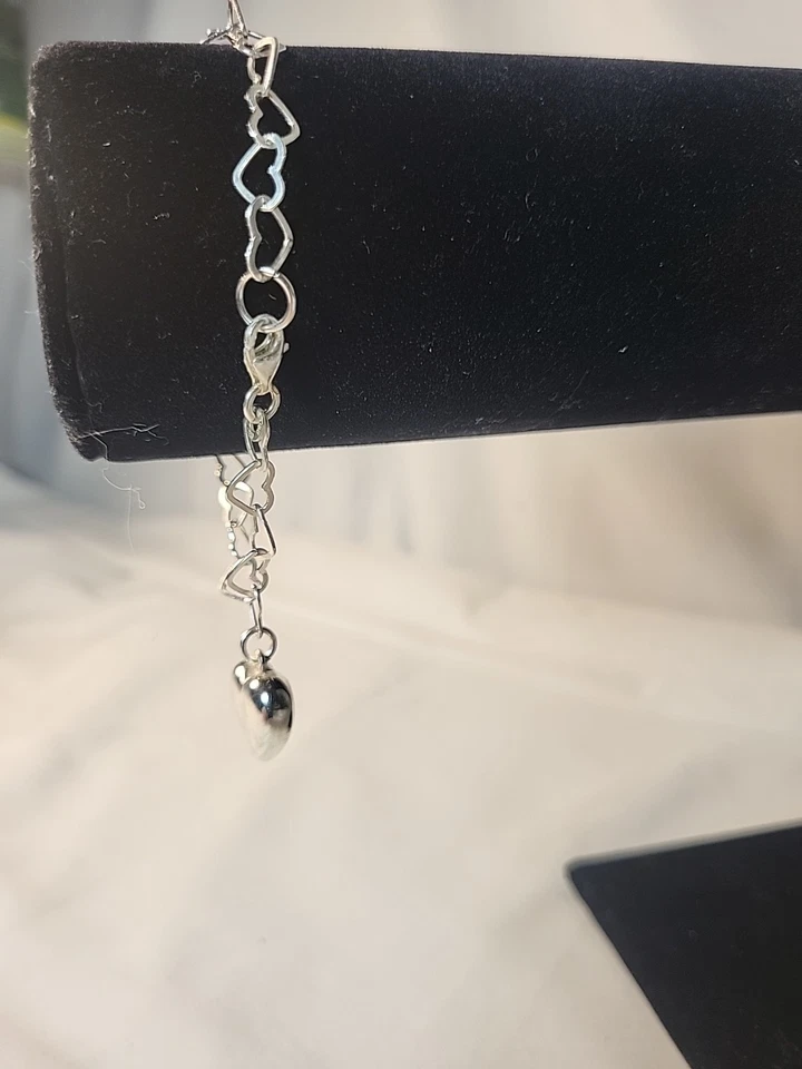 Pulsera Estate de plata de ley con corazón 7,5" Sb#63 Foto 2 de 4