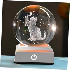3D Cat Crystal Ball Lover Gifts for Her Women 6 Lighting Modes-Cat with Moon