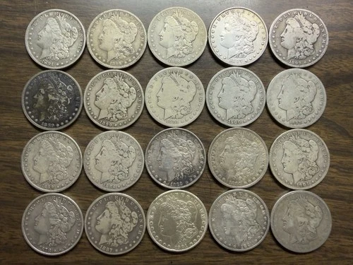 🔥LOT OF 20 MORGAN SILVER DOLLARS. 16.88 TROY OZ OF 90% SILVER.= 15.19 ASW FINE