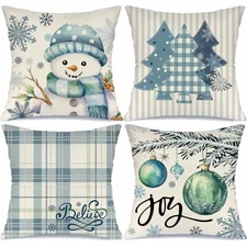 Christmas Winter Snowman Joy Snowflake Throw Pillow 18" x 18" (Pack of 4)