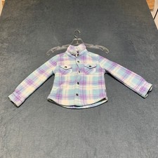Eddie Bauer Shirt Jacket Kid 4/5 Purple Blue Plaid Long Sleeve Snap Button Front