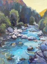 Landscape River Original artwork Impressionism Oil on canvas by E Chernyakovsky