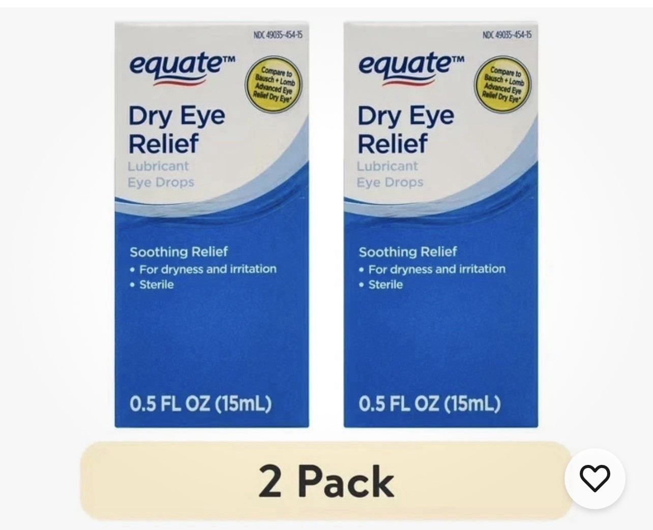 Equate Dry Eye Relief Lubricant Eye Drops, 0.5 fl oz, C  (2 