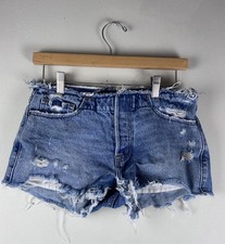 Abercrombie Fitch Women Denim Shorts Sz 2 Blue Button Fly Low Rise Distressed