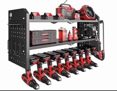 Power Tool Organizer Large 8 Drill Holder Wall Mount Heavy Duty Metal Tool Shelf