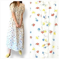 Vintage  Miss Elaine Union ILGWU Floral Puff Sleeve Snap Down Maxi Nightgown  Med