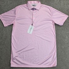 Collars and Co Men's Dress Collar Stretch Polo Shirt Size M Pink White Gingham