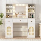 47" Vanity Desk Makeup Dressing Table 15LED Lighted Mirror Arched Design Bedroom