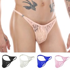 Mens Mesh See-through Pouch Panties G-string Briefs Underwear T-back Thong Lace