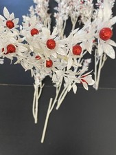 7 Stems Vintage Christmas Floral Picks 15" Iridescent White Red Plastic see pix